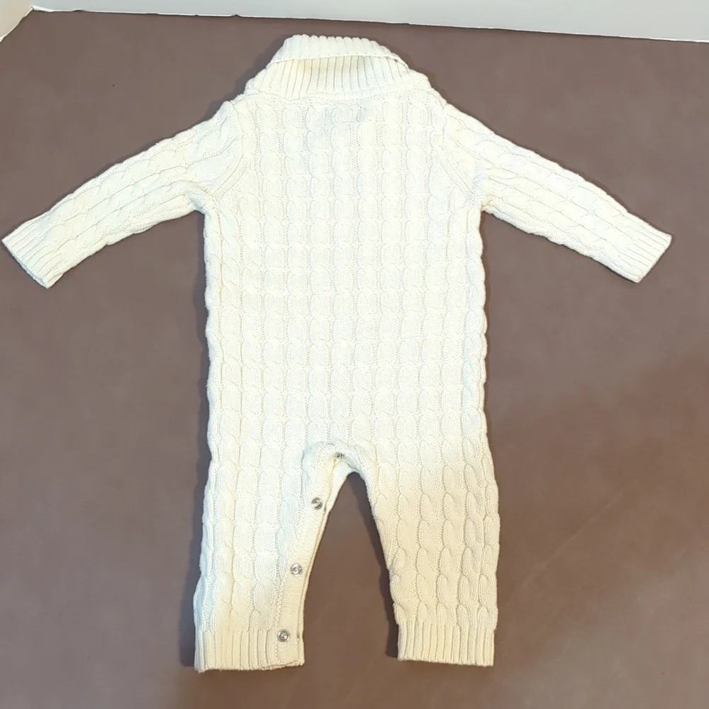 Aspen Kids Sweater One Piece Outfit 0-3 months White Cableknit Romper Bodysuit